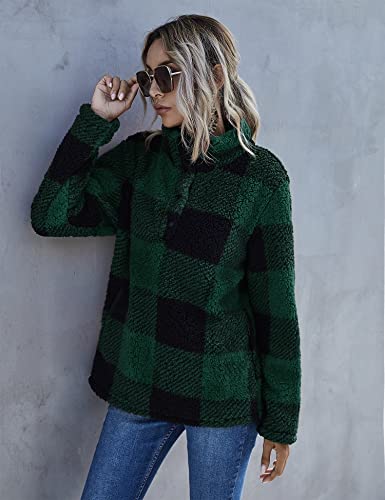 Image of AKEWEI Women Faux Fleece Sweatshirt Fuzzy Button Pullover Coat with Pocket