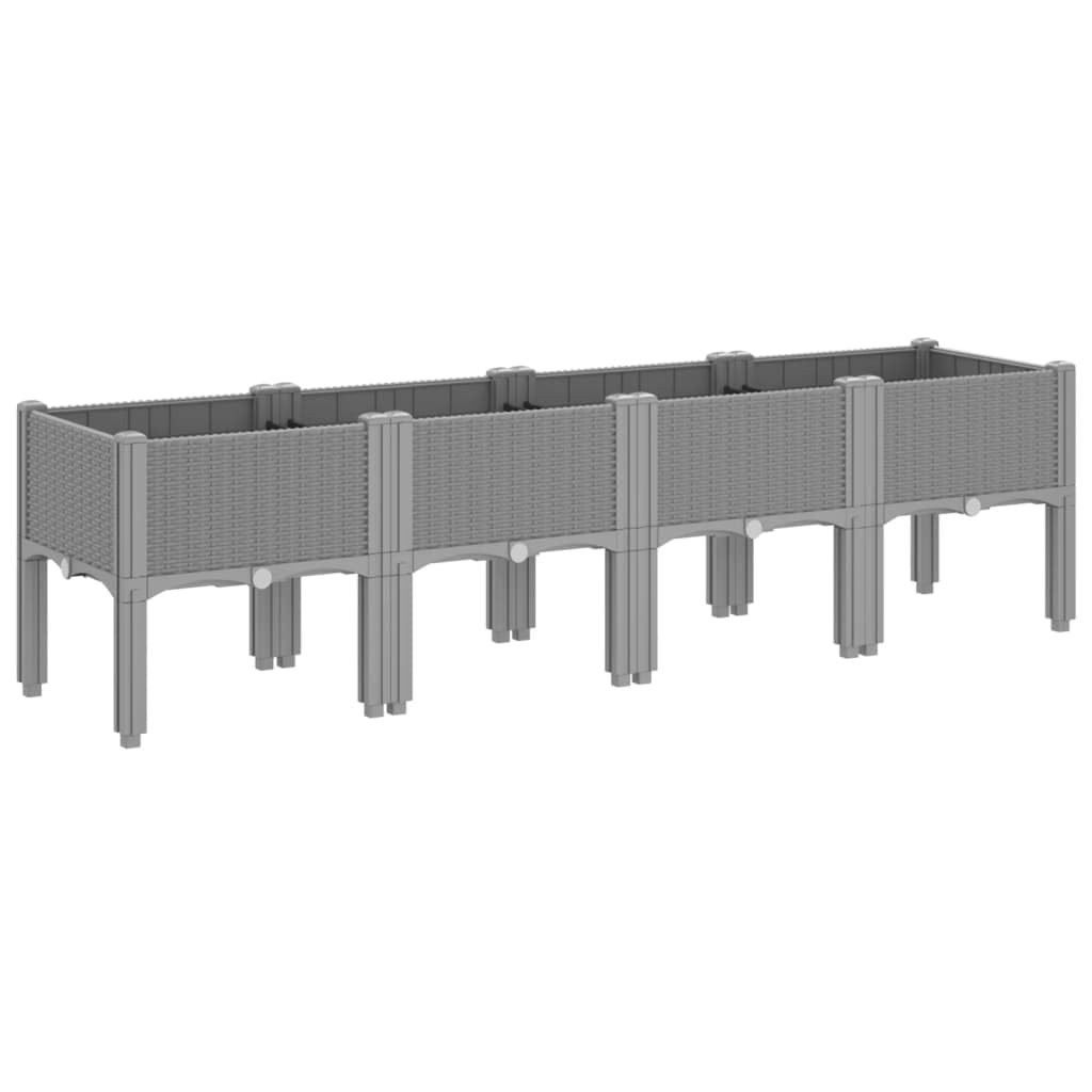 Jardinera con patas elevadas para jardín y terraza, maceta en aspecto de ratán, maceta de plástico PP para plantas trepadoras, 160 x 40 x 42 cm, gris claro