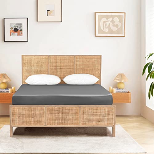 Marquess Satin Fitted Sheet-Deep Pocket Soft Bottom Bed Sheets Only,Luxury Silky Mattress Cover,Wrinkle Free, Non- Fading, Breathable, Elasticized (Silver Grey, Fitted Sheet 60''*80''+16'') #TOP2