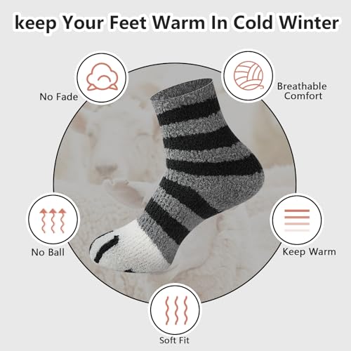 Image of kissleaf Thick Warm Fuzzy Socks for Women 5 Pairs Fluffy Cozy Womens Socks Winter Cute Slipper Socks for Women Gift