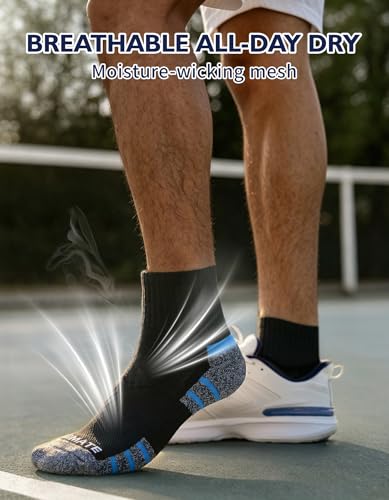 Image of CLOSEMATE 6 Pairs Mens Athletic Ankle Socks Cushioned Running Quarter Socks