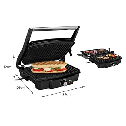 Elektro Kontaktgrill mit Grillzange aus Edelstahl, Low Fat Multigrill Panini Tischgrill, 1500Watt, 28x17cm – Bild 4