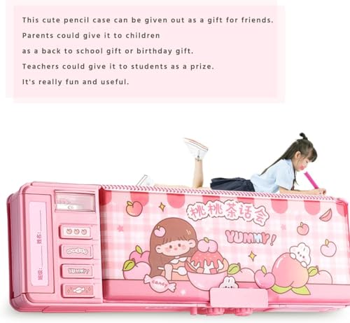 Image of KiddieWorld Password Lock School Students Pencil Box with Inbuilt Sharpener, Cute Cartoon Stationary Compass for Boys, Geometry Case for Kids Girls, Best for Gifts (Password Yummy)