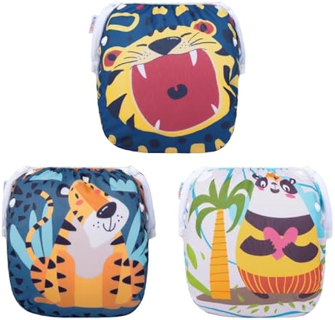 ALVABABY 3 Pack Swim Diapers, Baby/Toddler/Infant Snap Adjustable Reusable Swim Diaper Baby Gift for Boy and Girl Small 3SWY42