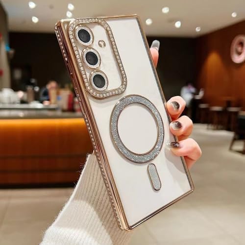 Image of for Samsung Galaxy Glitter Case,Luxury Bling Rhinestone Diamond Plated Bumper Case,MagSafe, Sparkle Camera Lens Protection Clear Back Cover (Gold, for Samsung Galaxy A36 5G)
