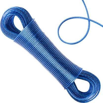 ZEPTO Cloth Rope- PVC Coated Steel Wire Rope for Drying Clothes/Clothesline, Anti-Rust Multipurpose Wire Rope with 2 Plastic Hooks 1PCS (10 Meter)