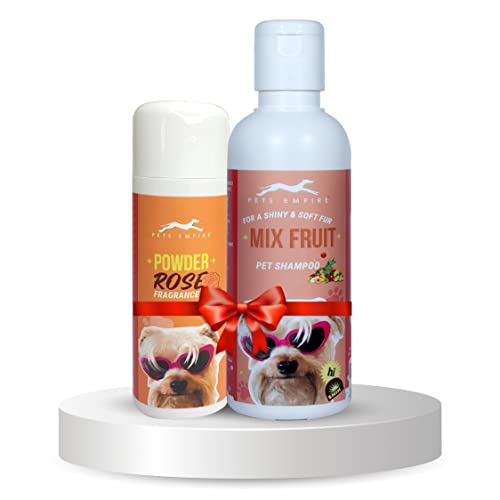 Pets Empire Naturally Organic Body Shampoo for Pets (Mix Fruit, 200ML) Dog Cat Pet Powder Rose Fragrance Companion Care Net Weight 150 gm