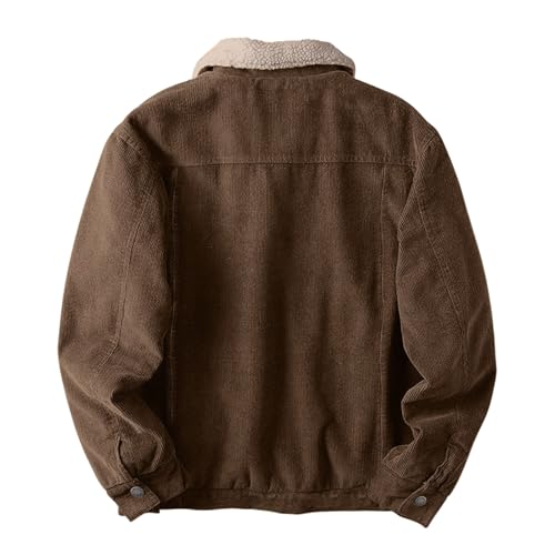 ZYXTIM Men's Corduroy Fleece Jacket Winter Sherpa Lined Denim Trucker Jacket Fur Collar Lapel Button Down Vintage Cowboy Coat4