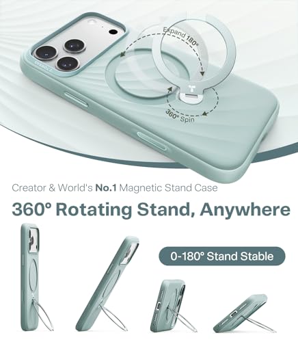 Image of TORRAS Q3 Wind for iPhone 17 Pro Max Case Liquid Silicone, Fit for MagSafe, 360 Spin Magnetic Stand, Soft Grip, Camera Control, Protective Phone Case for iPhone 17 Pro Max Case, Aqua Blue