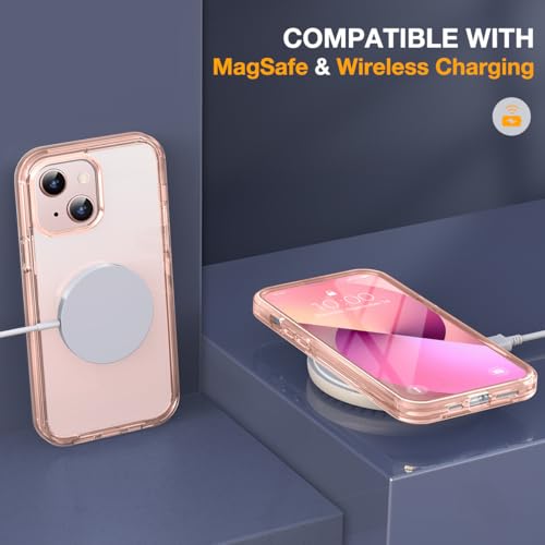 Image of Miracase for iPhone 13 Case 6.1'', [Bubble Free] Full-Body Bumper Phone case with Built-in Full Glass Screen,No Gap,Compatible with MagSafe,Clear Pink