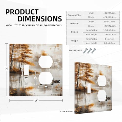 Decorative Outlet Covers Funny Ducks Vintage Lakeside Landscape 2 Gang Wall Plate Cover Single Toggle Duplex Combo Two Switch Light Switch Cover Plate Jumbo Dual GFCI Faceplate