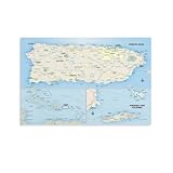 CAKEN Map of Puerto Rico Caribbean Island Glossy Poster 16x24 inch (40x60cm) Multicolored Travel Map Art Print
