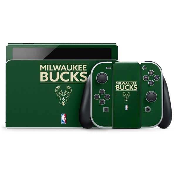 Skinit Decal Gaming Skin Compatible with Nintendo Switch OLED (2021) - Officially Licensed NBA Milwaukee Bucks Standard - Green Design
