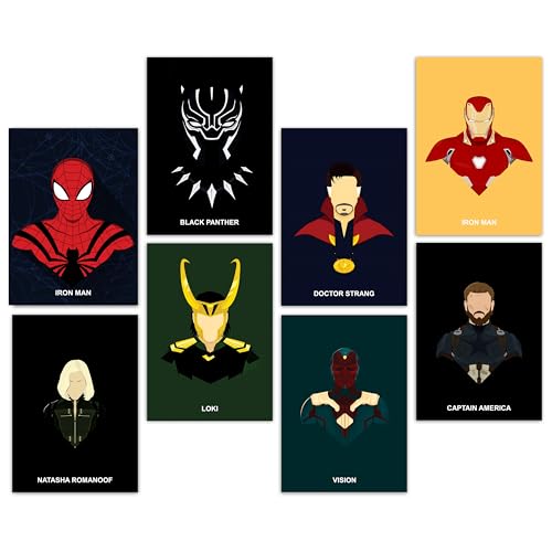 Image of Wonder Hub Super Heroes Wall Posters 8x12 inch (A4 Size) Included Self Adhesive on Back Wall Decor Posters Wall Art For Bedroom, Living room, Office, Dining Room
