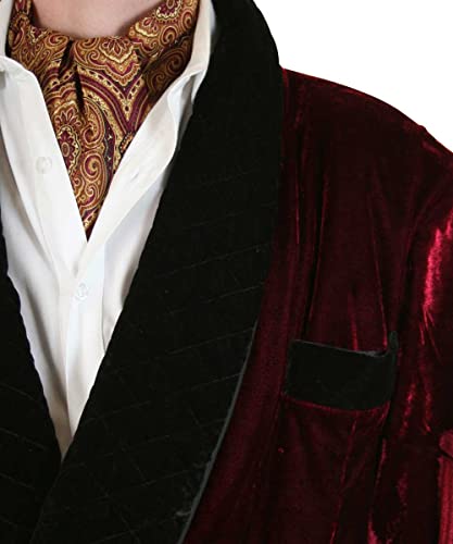 Historical Emporium Men's Vintage Plush Velvet Smoking Robe, Velvet Trim and Tie2