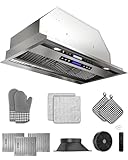 FlyPine 36 inch Stainless Steel Insert Range Hood - 900 CFM, Ultra-Quiet 4-Speed Vent, Touch/Remote Control, LED Lights, Ducted/Ductless Convertible