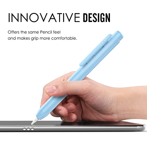 Image of MoKo Holder Case Fit Apple Pencil 1st Gen, Retractable Tip Cap Fit New iPad 10th Gen 2022, iPad 9th Gen 2021, iPad 8th Gen 2020, iPad 6th 9.7 2018, iPad Mini 5th Gen Pencil Case Pencil, Sky Blue | Retractable, Protective Sleeve Skin Cover, Sturdy Clip