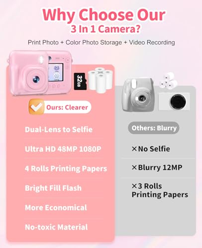 image for Sevenat Kids Camera Instant Print, 48MP Dual-Lens Digital Camera for G