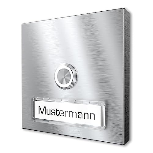 Placca per campanello da esterno in acciaio inox V2A con targhetta illuminata di Graviers Design - acciaio inox - pulsante campanello a LED - Made in Germany