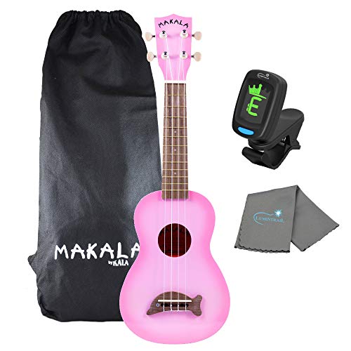 Kala Makala Pink Burst Dolphin Soprano Ukulele - MK-SD/PKBURST Bundle with a Kala Tuner and Lumintrail Polishing Cloth