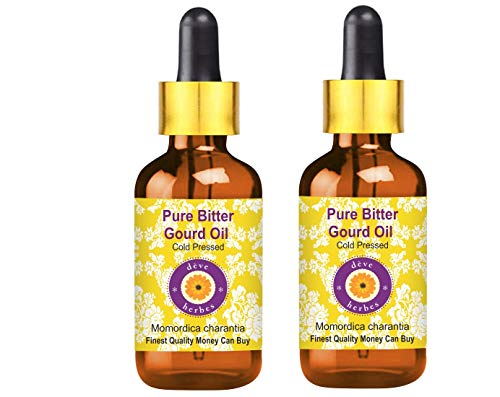 Deve Herbes Pure Huile de Courge amère (Momordica charantia) avec compte-gouttes en verre Pressé à Froid qualité thérapeutique naturelle (Paquet de Deux) 100ml X 2 (6,76 oz)