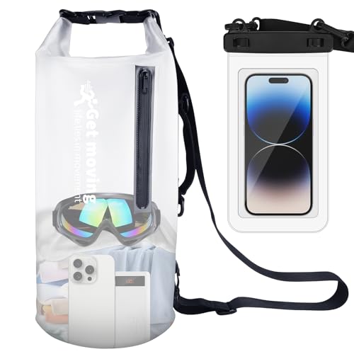 Quuylin Dry Bag Bolsa Estanca, 10L Bolsa Impermeable, Bolsa Seca, con Correa para Hombro y Funda Impermeable para Teléfono para Piragüismo, Kayak, Pesca, Rafting, Natación, Acampada Y Playa
