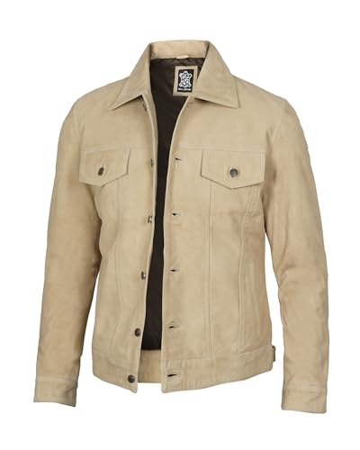 Image of fjackets Real Lambskin Vintage Trucker Leather Jacket Men - Shirt Collar Style Leather Jackets For Mens