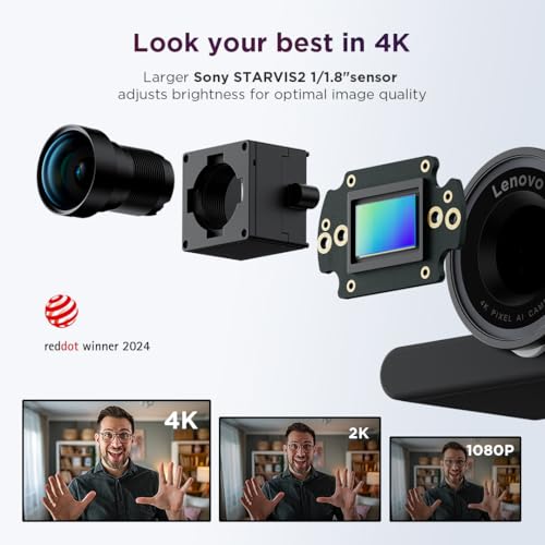 Image of Lenovo 2K Pro Webcam, AI Noise Cancellation and Enhanced Image Quality, 2K Resolution, 4X Digital Zoom, Physical Privacy Shutter, Auto Light Adjustment, Directional Microphone, Teams Certified, Black