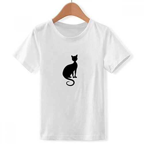 T-Shirt Blanc pour Garçon Style Élégant Motif Chat Noir X-Grand