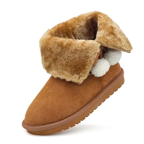 xinlanlin Toddler Winter Snow Boots for Girls Boys Comfy Warm Faux Fur Lined Kids Ankle Boots Slip On Fuzzy Short Boot