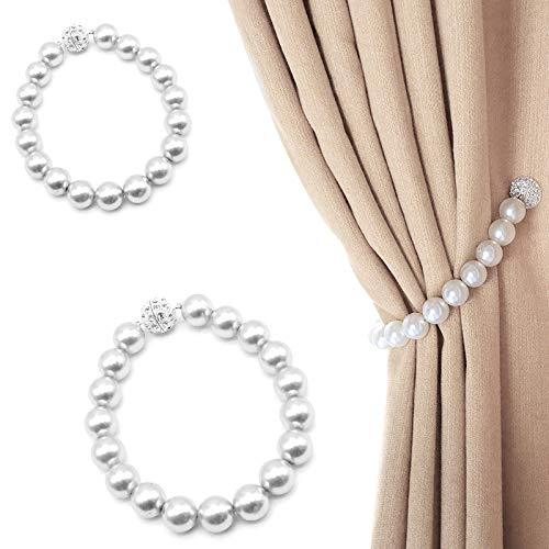 DMFSHI Correas de Cortina, Abrazaderas Magnética para Cortinas, 2 Piezas de Corbata de Cortina de Perlas Magnéticas, Hebillas para Decoración de Oficina en Casa, Tratamiento de Ventanas