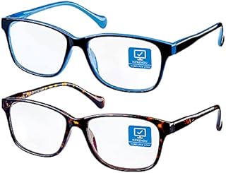 K KENZHOU Blue Light Blocking Glasses/Computer/Gaming/TV/Phones Glasses with Spring Hinges, Anti Eyestrain & UV Glare, Ease Dry Eye, Headache, Blurry Vision, for Men & Women (2 Pack)