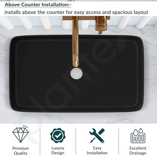 Image of Plantex Wash Basin for Bathroom /Ceramic Basin /Rectangle Table Top Basin /Wash Basin for Home /Restaurant (Charcoal Black - 26 x 15 x 5 Inch)
