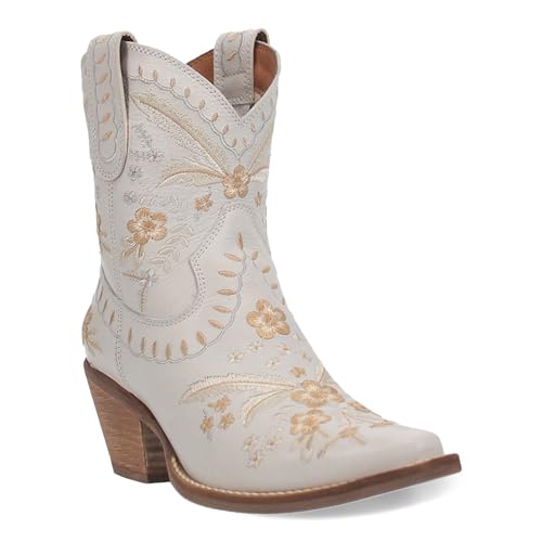 Dingo Womens Primrose Floral Embroidered Metallic Snip Toe Casual Boots Ankle Mid Heel 2-3