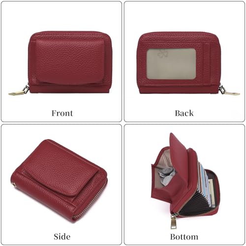 Image of GAEKEAO Credit Card Holder Wallet for Women RFID Blocking Small Genuine Leather Card Case with Coin Pocket ID Window