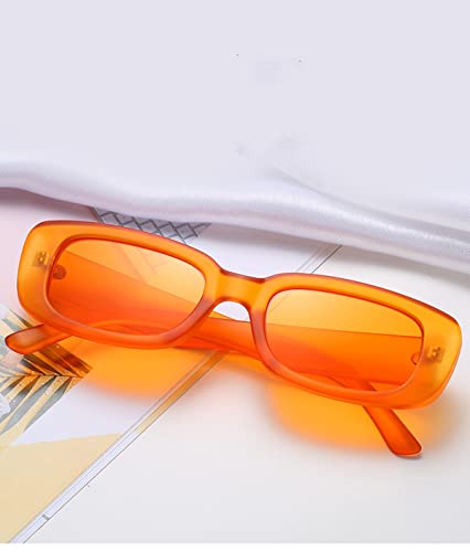 IKANOO Retro Rectangle Sunglasses for Women Men Small Square Frame Trendy Y2K 90’s Black Sunglasses (Orange-Orange)3