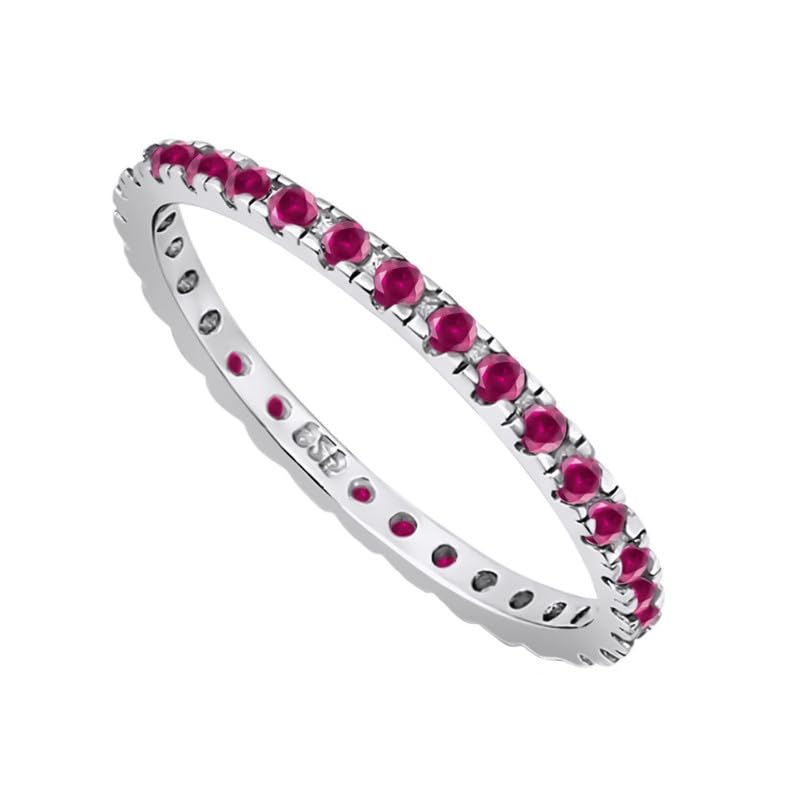925 Sterling Silver July Birthstone Natural 1.50 Mm Ruby Full Eternity Band Gift For Her Women Ring