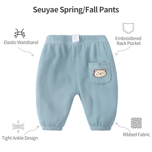 Baby Girl Boy Sweatpants Ribbed Elastic Waist Spring Fall Jogger Pants3