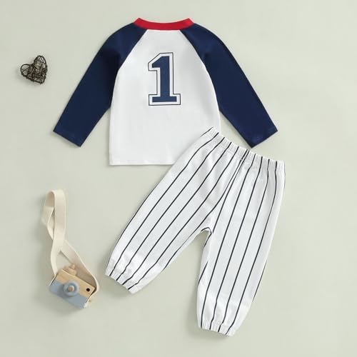 Baby Boys First Birthday Outfit Rookie of the Year Baseball Shirt and Striped Pants Set 1st Birthday Clothes4