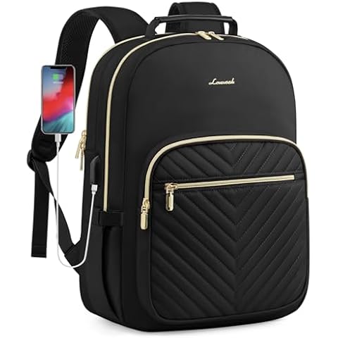 LOVEVOOK Quilted Laptop Backpack for Women, Black Cover