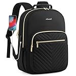 LOVEVOOK Laptop Backpack Purse for Women, Work Travel Computer Bags, College School Backpack for Student Girl, Quilted Casual Daypack with USB Port, Fit 15.6 Inch Laptop, Black