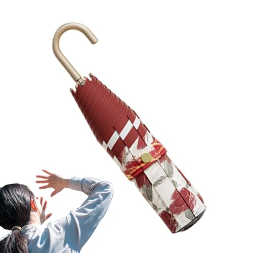 Generico Paraguas portátil, protección UV parasol anti rayos | Cúpula plegable con mango en J para caminar, senderismo, desplazamientos, mochila, coche y exterior, rojo, riferimento alla