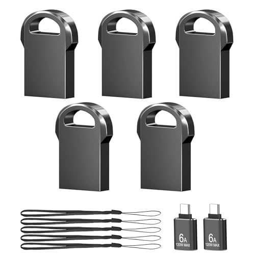 Image of EASTBULL 4GB USB 2.0 Mini Metal Flash Drive, Small USB 2.0 Drives 5-Pack with Two USB-C Adapters, Thumb Drive for Storage and Backup (4GB)