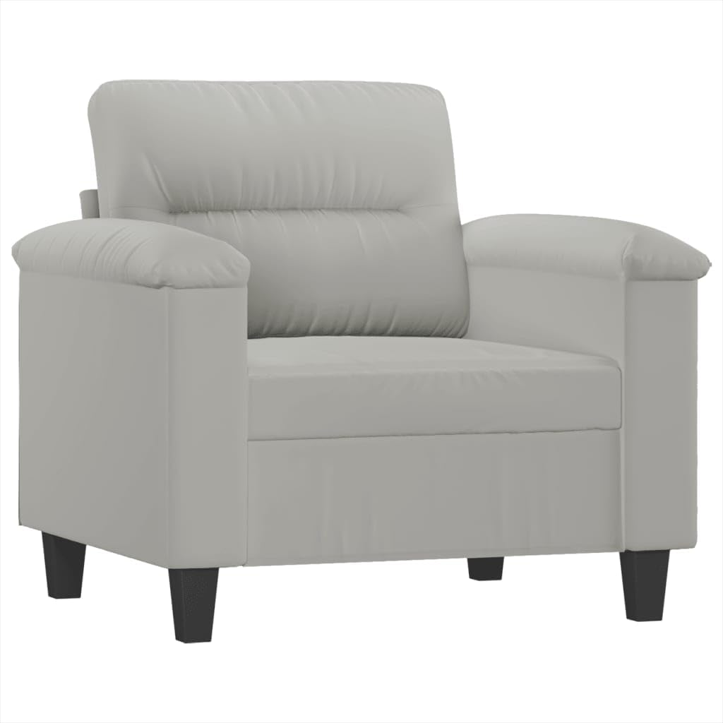 Juego de 4 piezas de sofá gris claro con tejido de microfibra, incluye chaise longue, sofá de 2 plazas, sofá de 3 plazas y reposapiés, taburete de 60 x 50 x 41 cm, diseño moderno para salón