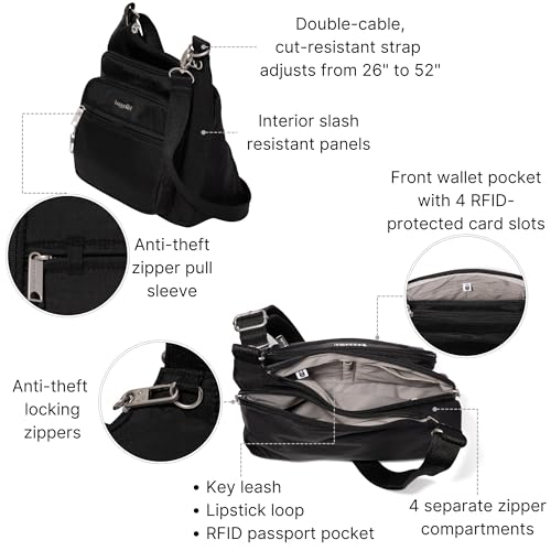 Image of Baggallini Securtex Anti-theft Crossover Crossbody Bag 11 inchw X 8.5 inchh, Rfid, Built-in Wallet, Locking Zippers