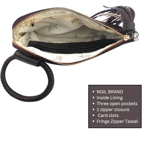 Image of NGIL Faux Leather Mini Wristlet Purse | Women's Handbag, Fashion Wristlet Wallet, Compact Everyday Purse with Fringe Tassel