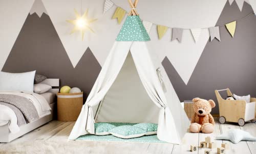 Tipoo tipi (44) tipi-tent speeltent katoenen kindertent met 3 kussenmatras, stabiele tent voor een meisje en een meisje voor thuis en in de tuin,beige - Afbeelding 3
