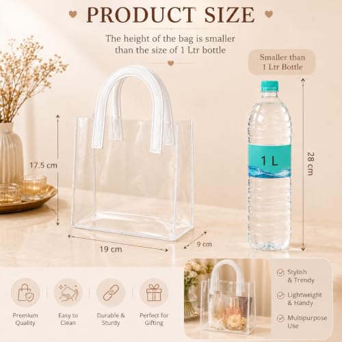 Image of SATYAM KRAFT 6 Pcs Transparent Reusable Leather Goodie Bags | Elegant Gift Bags for Her /Him Wedding Return Favors, Engagement Hampers, Marriage, Birthday & Festival Gifting | Handle Hamper Shopping Carry Bags (U-shaped White - Small)