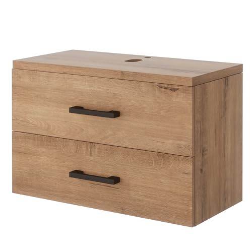 UEV Waschbeckenunterschrank für Gäste-WC/kleines Bad, Waschtisch kleine, Badschrank, Badezimmerschrank, Waschplatz ausreichend Stauraum Platzsparender 80,5 x 40,5 x 53,2 cm, Natur