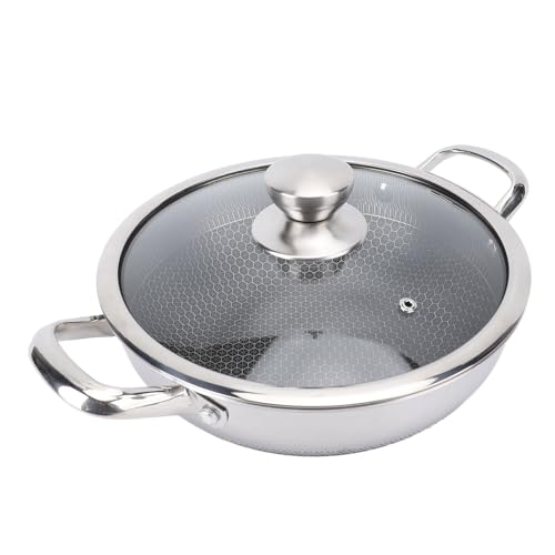 Stainless Steel Frying Pan, Nonstick Saute Pan, Cooking Pan with Lid, Double Handle Fryer for Induction Cooktops and Gas Ranges, Dishwasher (30cm)